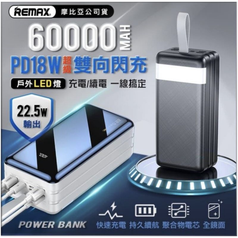 REMAX巨能22.5W多兼容快充行動電源60000mAh