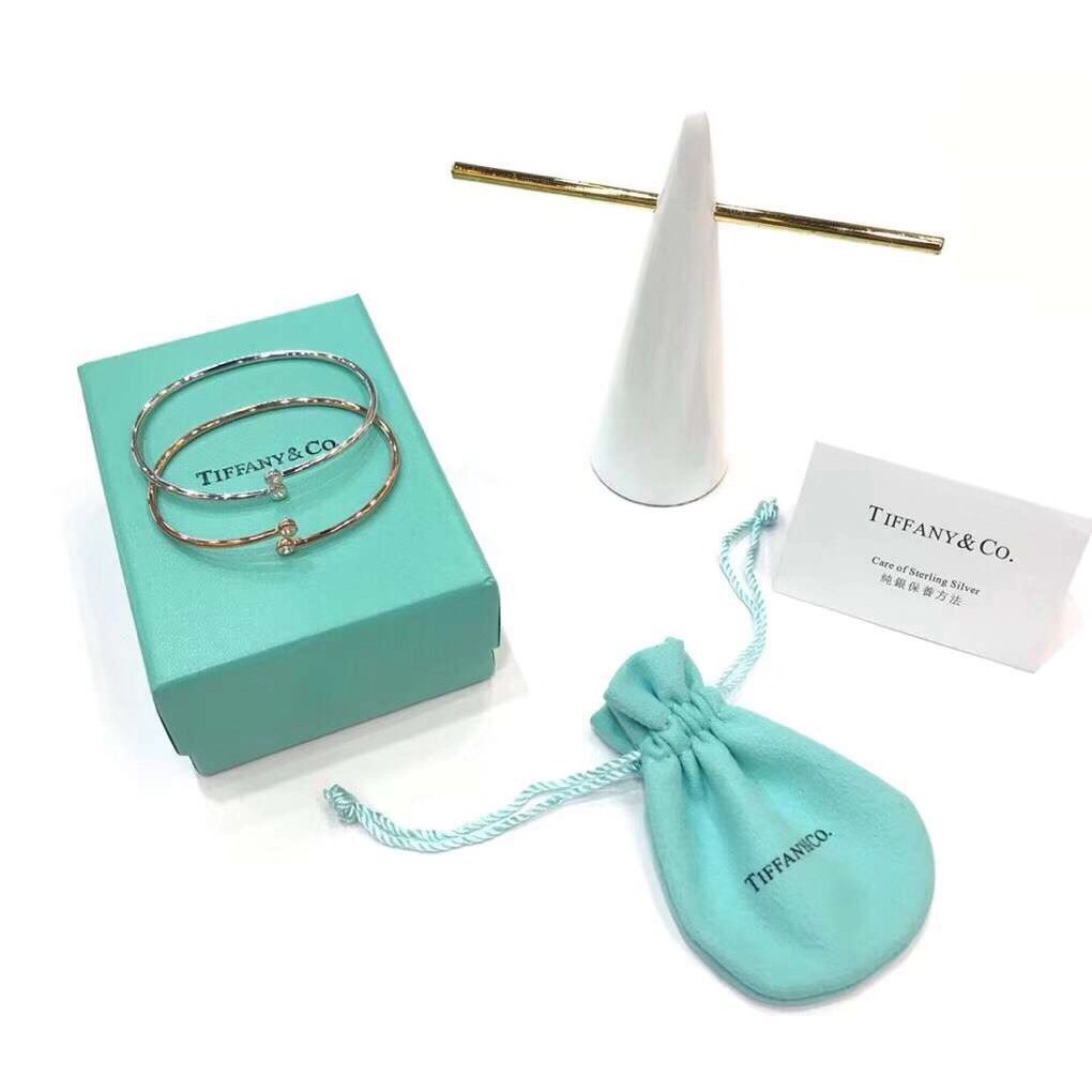 Tiffany Co 蒂芙尼手鐲純銀手鐲925純銀鑲鉆環形手鐲 蝦皮購物
