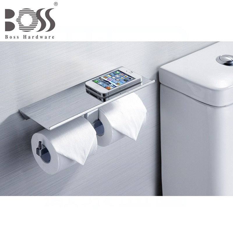 《BOSS》雙捲衛生紙架+置物平台 D-415 捲筒式衛生紙專用 雙卷紙架 台灣製造【免運費】