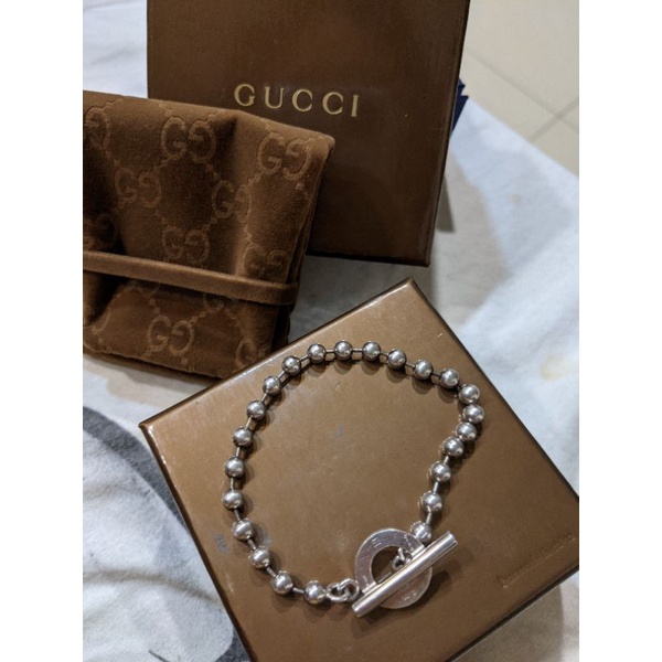 ［正品/可議］Gucci Bracelet Boule T字扣 珠珠手鍊 925 純銀 男女 Vintage 個性手鍊