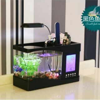 萬年曆 多功能魚缸 USB魚缸/風水納財/LED燈/筆筒/鬧鈴/迷你水族箱 辦公桌上USB水族箱 迷你魚缸