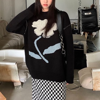 GOFO 針織毛衣 不刺膚包心紗 韓系穿搭 顯瘦 慵懶風 花朵 圓領 女生衣著 女裝上衣 秋冬 冬天服飾 寒流 保暖