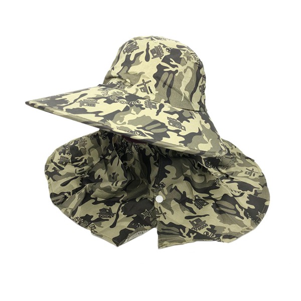 0394 迷彩遮陽帽 夏日遮臉護頸披肩帽採茶釣魚帽 郊遊登山露營用品
