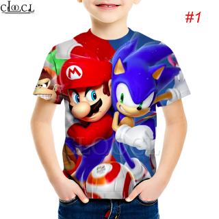 CLOOCL 索尼克兒童T恤 Sonic 男童時尚休閒圓領套頭衫 3D印花 動漫短袖上衣 音速小子 女孩衣著 小童中大童