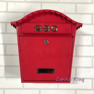 (永美小舖) 紅色信箱 附門牌號碼 歐式古典鄉村風鍛鐵信箱 蘇格蘭紅 郵箱 信件箱 意見箱 耐候性佳
