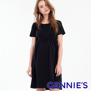 【Gennies 奇妮】棉質鏤空雕花蕾絲洋裝-黑 (T1F04)