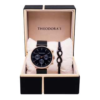 【THEODORA'S】手錶手鍊1+1禮盒-男女款 Apollo 手錶 三眼黑【希奧朵拉】