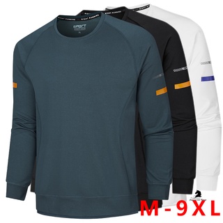 【尺寸M-9XL】男士圓領長袖速乾大尺碼上衣休閒運動戶外透氣T恤