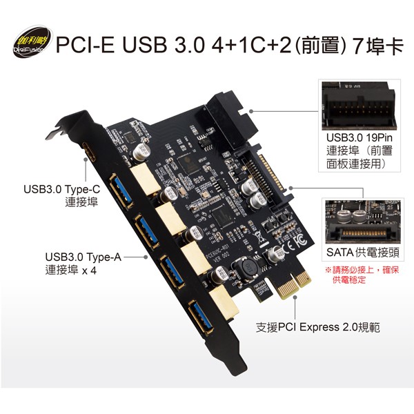 ★摩兒電腦☆伽利略 PCI-E USB3.0 4+1C+2USB擴充卡 PTU314C PTU32C3 TYPE-C擴充