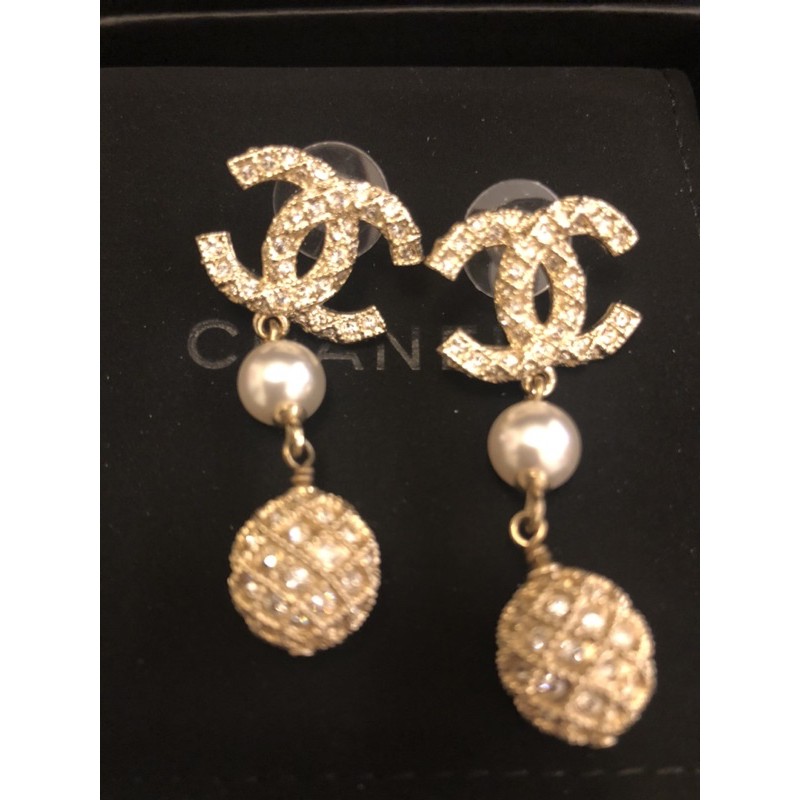 Chanel 琉璃珍珠水鑽耳環