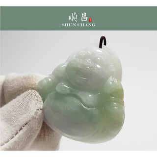 【天然A貨 春帶彩 紫羅蘭 笑佛財神歡喜彌勒菩薩 緬甸翡翠玉佩(玉墜)】附【臺灣-紐約珠寶鑑定證書】《順昌Y070》