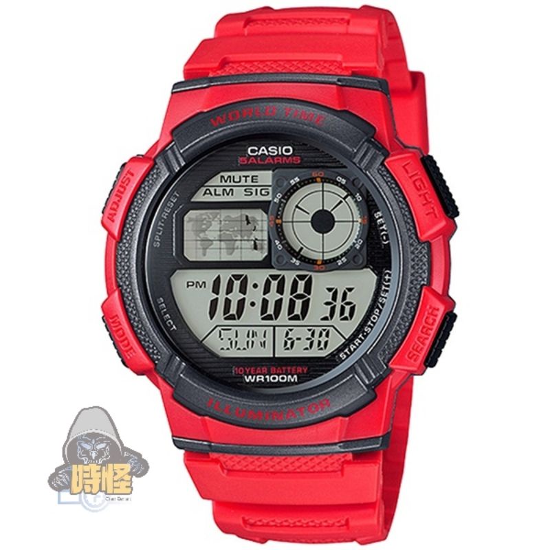 【CASIO】台灣卡西歐公司貨 10年電力世界時間計時錶 運動錶 防水100米 (AE-1000W-4A)