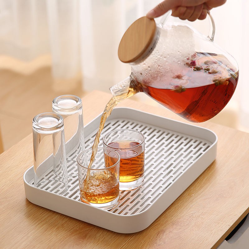 日式雙層長方形瀝水託盤 家用 塑膠 創意 茶杯茶盤 客廳 茶几 廚房 水杯託盤 水果盤 瀝水盤