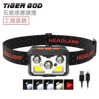 【現貨熱賣】新款led智能感應頭燈 內置可充電COB戶外輕便夜跑釣魚頭戴燈 8J3T