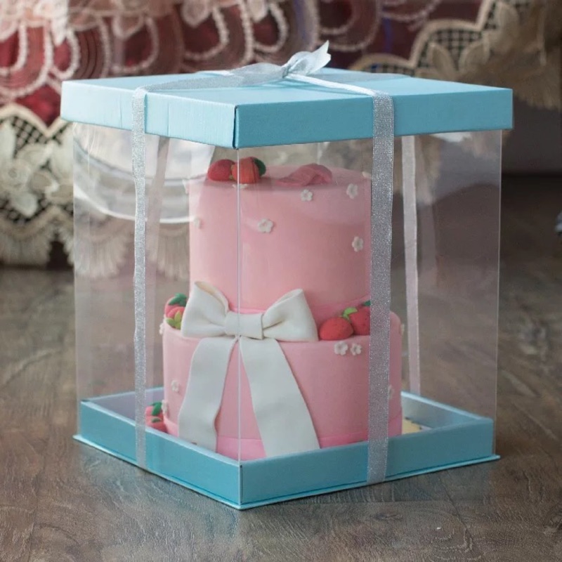 【寶妮甜甜烘焙屋】8寸 翻糖蛋糕盒 芭比盒 高檔藍色全透明PVC 加高雙層蛋糕盒