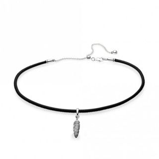 Pandora絕版正品 潘朵拉黑色皮繩羽毛墜飾頸項鍊