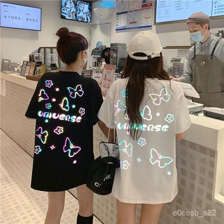 【臺灣出貨】 夏季 新款 ins潮 超火 抖音 反光 蝴蝶 韓版 衣服 寬鬆 顯瘦 短袖 T恤 女 閨蜜裝