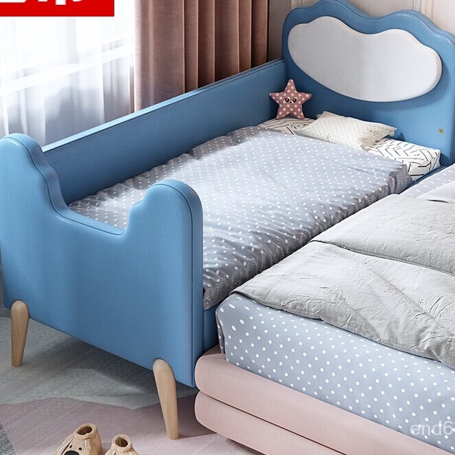 {華景家具城}迪士尼新品兒童床拼接大床單人床嬰兒男孩公主床加寬拼接床邊神器帶護欄軟包