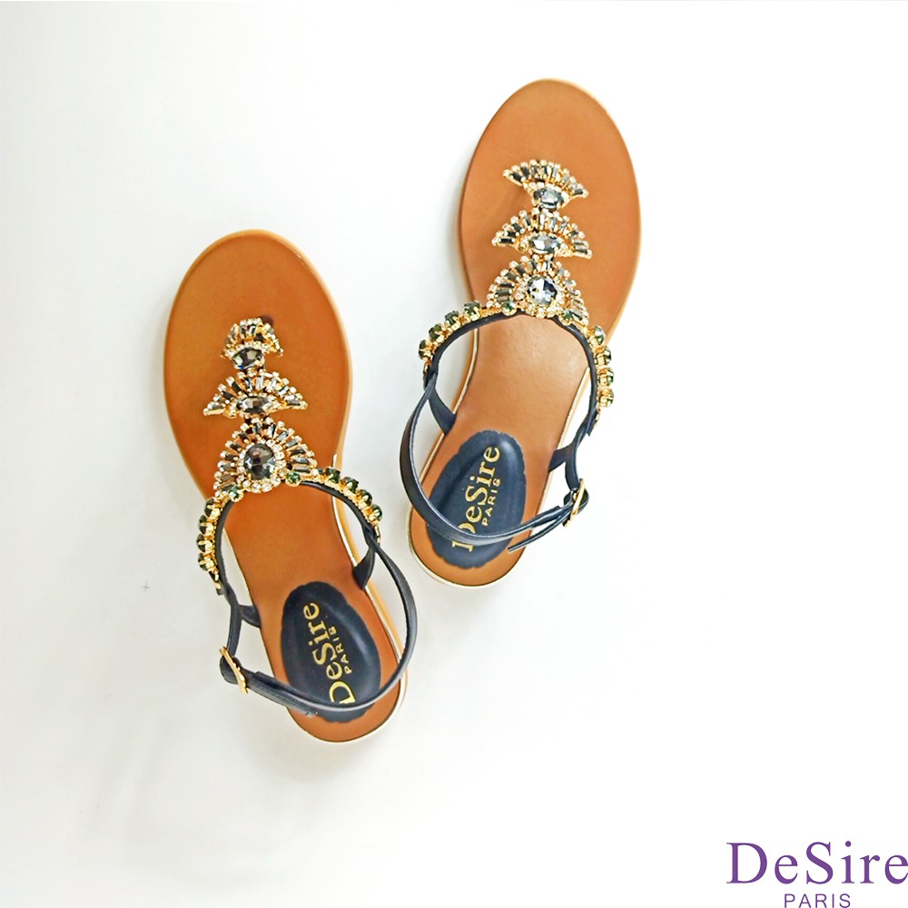 【DeSire】寶石鑽飾T字涼鞋-黑色(1137101-99)