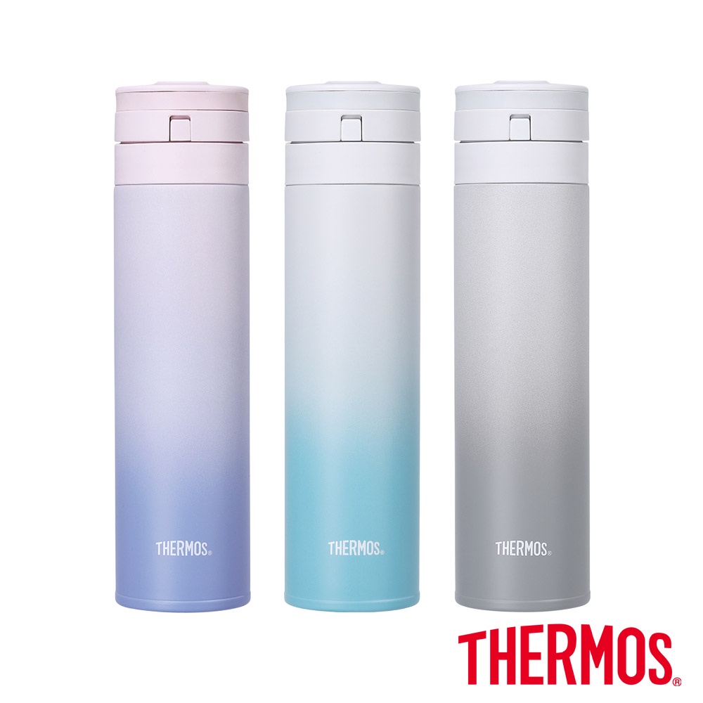 【THERMOS膳魔師】不鏽鋼漸層超輕量自動上鎖真空保溫瓶450ml(JNS-453)