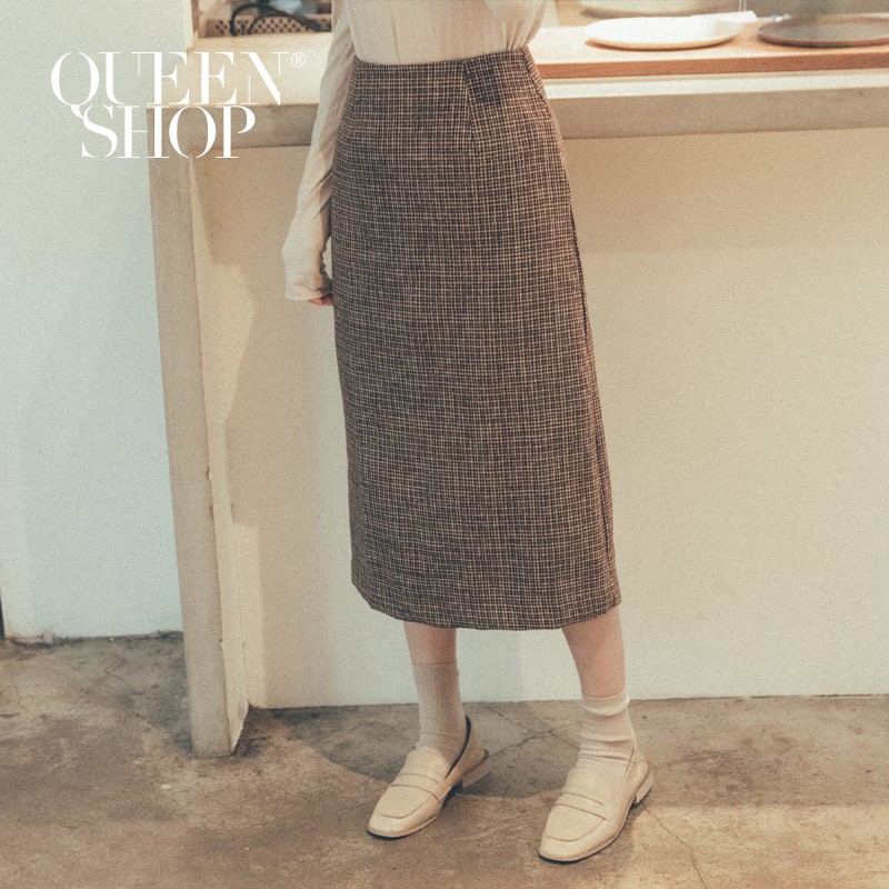 QUEENSHOP 毛料細格紋長裙 S/M/L 現+預 【03020599】