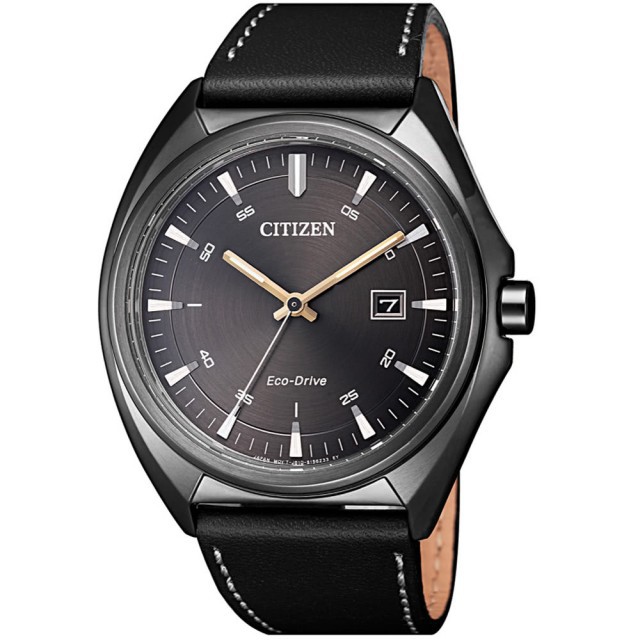 CITIZEN 星辰錶 GENT'S 時尚男錶 光動能系列 全黑皮革腕錶 (AW1577-11H)42MM
