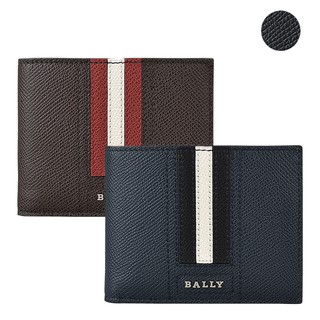 BALLY TEVYE銀字LOGO牛皮紅/黑白條紋6卡短夾(三色)