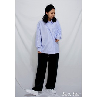 Barry Bear(現貨)簡約寬鬆設計感單釦藍色直條紋襯衫
