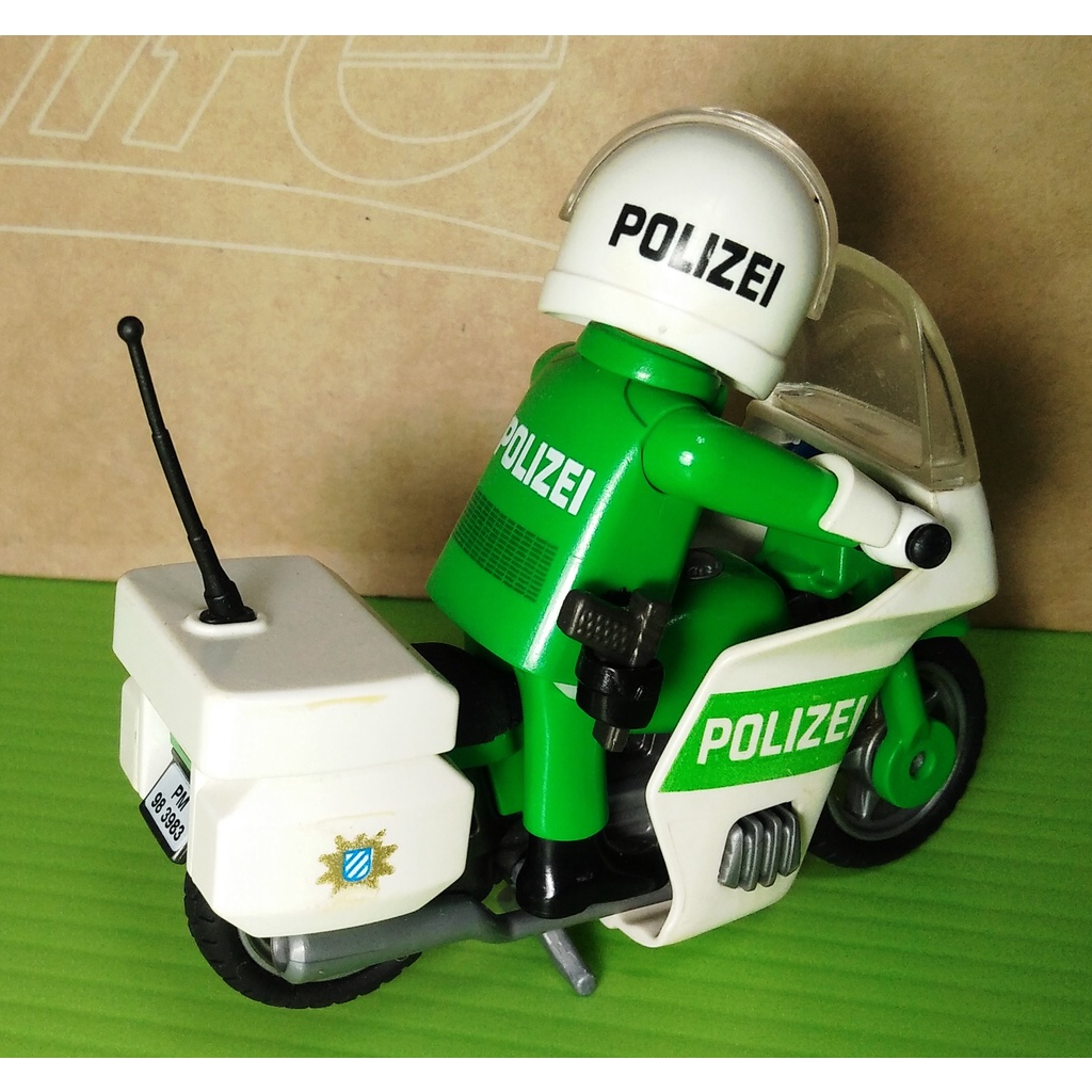 【摩比小棧】德國 PLAYMOBIL 二手摩比 #082 摩托車警探(綠) 【摩比老件】