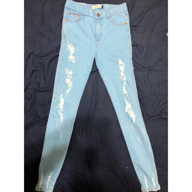 女款 鉛筆褲 顯瘦 中高腰 刷破牛仔褲 長褲Shorts pants jeans trousers