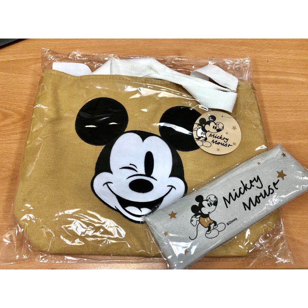 【Disney 迪士尼】正版全新 經典米奇-毛絨造型保溫提袋 +環保餐具五件組 #304不銹鋼