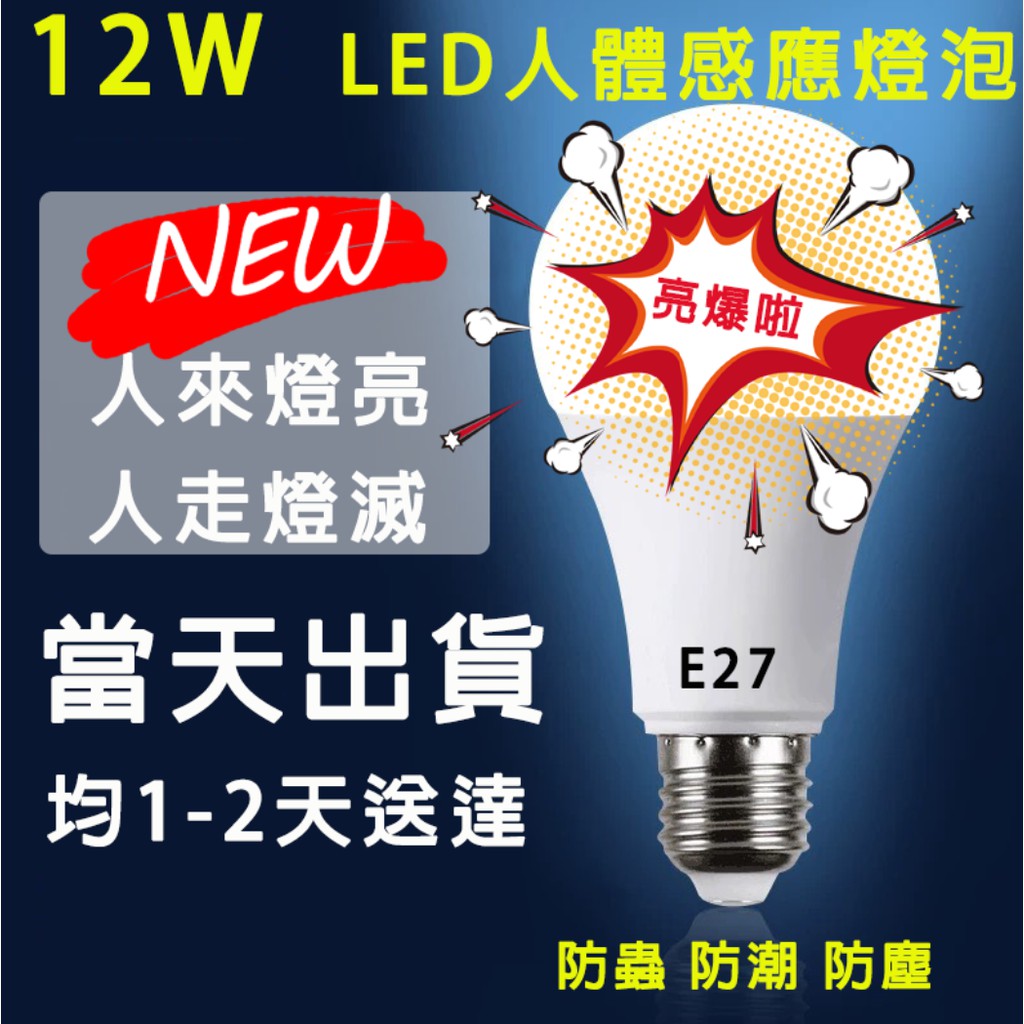 ✅開發票「✨現貨出貨超快✨」12w 人體雷達感應燈泡 微波感應燈泡 紅外線感應 省電燈泡  三色可選