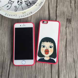 Iphone5/5s/se/6/6s/6Plus/6s Plus/7/7plus 嘟嘴女孩創意搞怪掛繩全包軟殼
