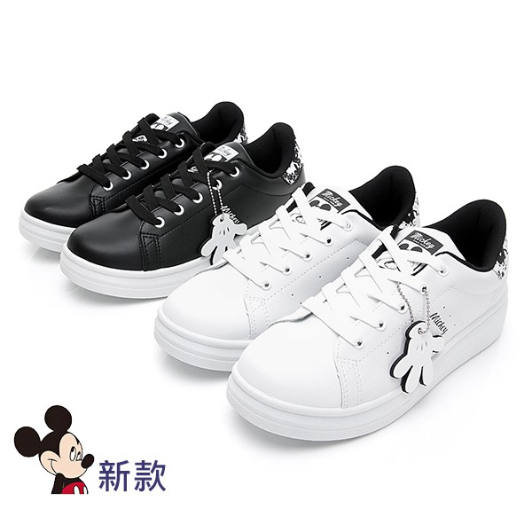 Disney 米奇吊飾厚底休閒鞋小白鞋-白黑/黑/白粉(DW5601)