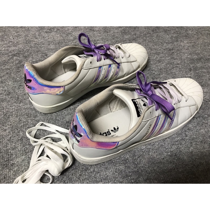 (二手)Adidas Superstar AQ2678 白色紫色放光彩虹 28cm