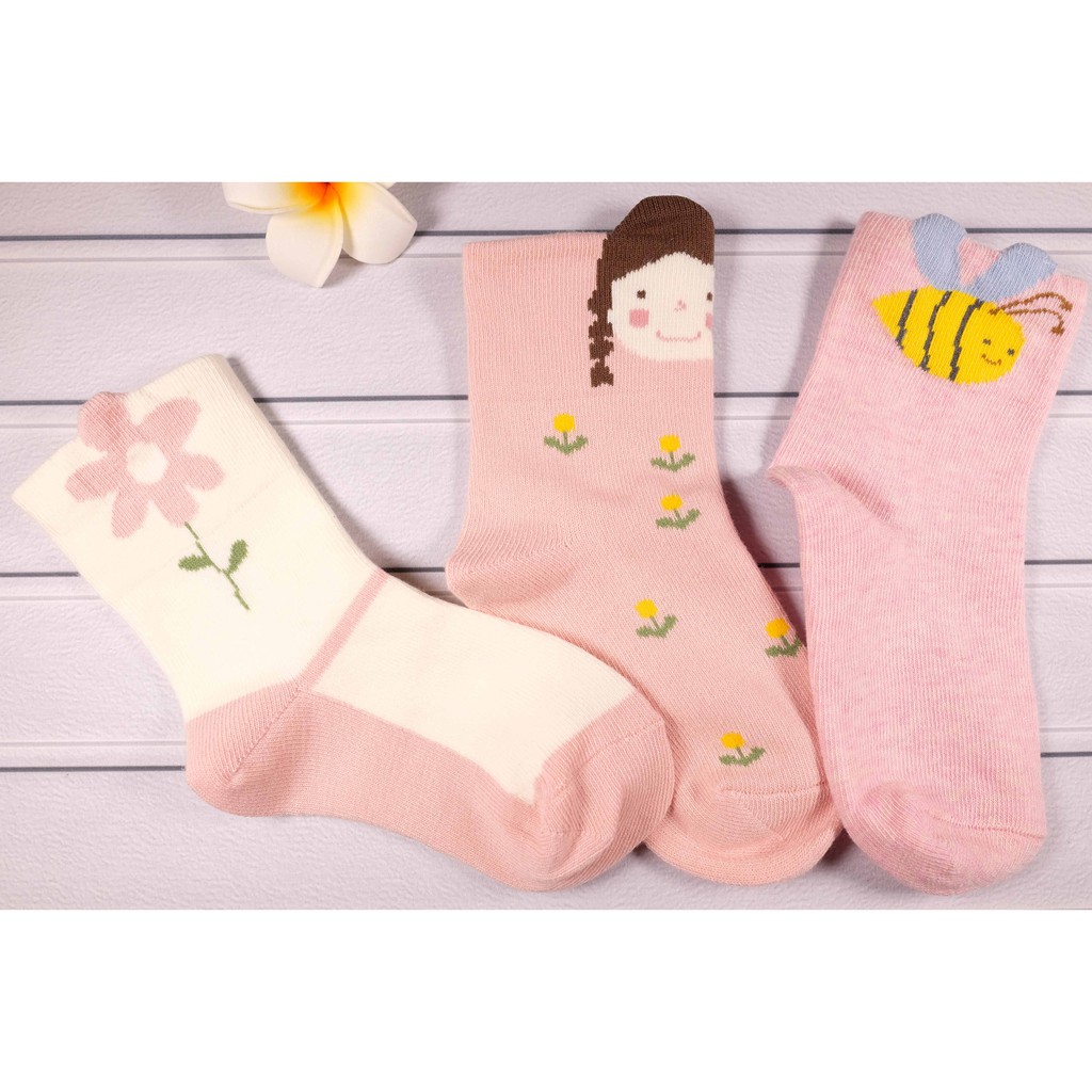&lt;現貨&gt;蜜蜂花朵女孩3雙裝童襪  寶寶襪  caramella