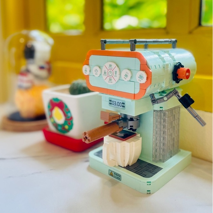 手搖咖啡機積木經典懷舊復古模型玩具MINI顆粒串聯積木擺件