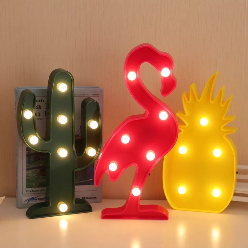 ［現貨］造型火鶴鳥 紅鶴 仙人掌 鳳梨 椰子樹 LED 燈飾 聖誕節 裝飾燈 小夜燈 桌燈 兒童房 書房 酒吧 咖啡廳