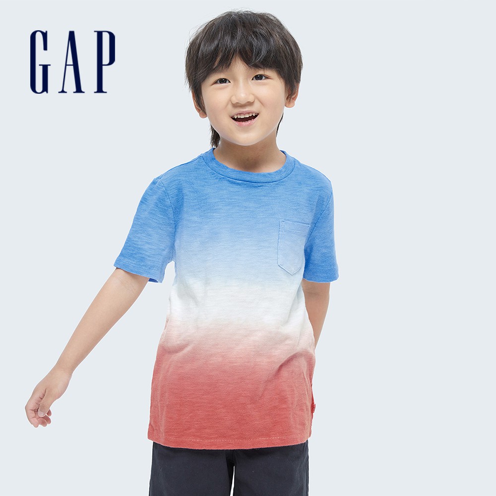 Gap 男童裝 純棉紮染短袖T恤-藍色紮染(683421)