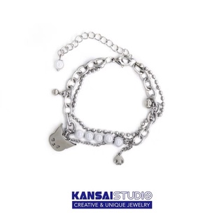 KANSAI新款小惡魔 反光珍珠手鍊雙層疊戴飾品冷淡風酷潮嘻哈配飾