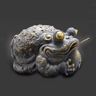 【招財進寶 旺福金蟾】 青鬥石 招財咬錢蟾蜍-限量888個 附原作証明13×10×9 cm雕塑大師羅廣維