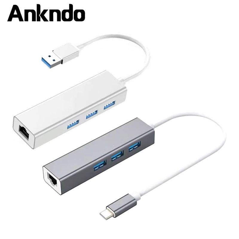 【網路轉接線】Ankndo 雙芯片 USB3.0 RJ45 分線器 網路線 HUB 百兆網卡 HUB type-c