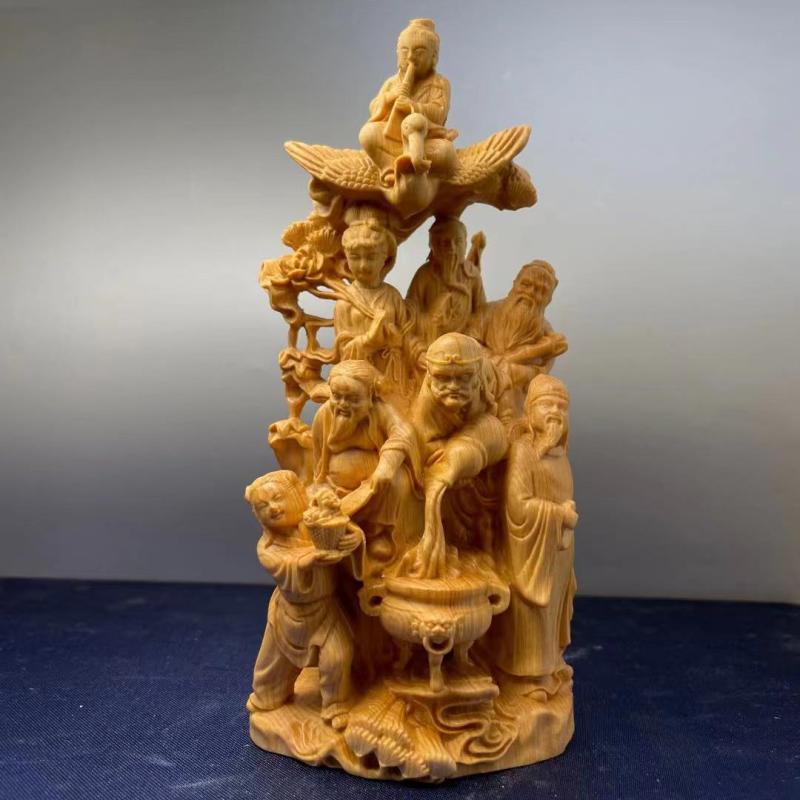 黃楊木雕八仙過海擺件家居裝飾用品八仙神像道教祈福風水工藝禮品