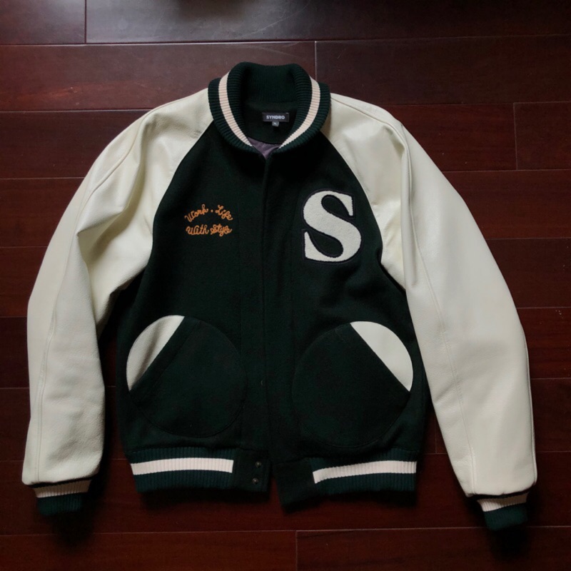 SYNDRO "STRIKE" VARSITY JACKET - MELTON 氂牛皮 羊毛氈 拳擊 棒球外套 綠色XL