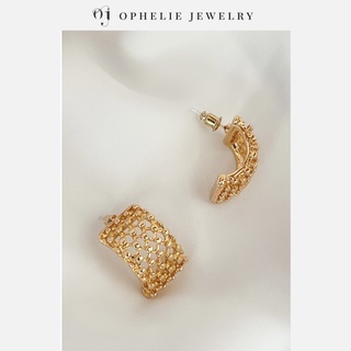 現貨 OPHELIE/歐霏莉 弧型鏤空銅鍍真金高級感金色耳環 OP021