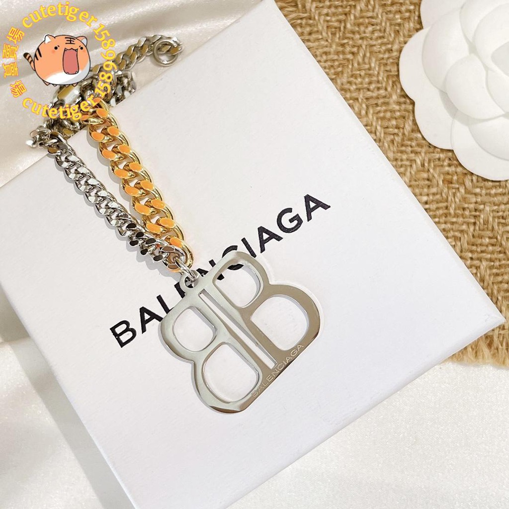 Balenciaga(巴黎世家) 2021新款雙B大號字母滿鉆拼接鏈條橙色甜酷風格 