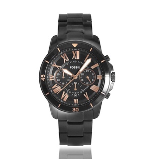 FOSSIL 原廠平行輸入手錶 | 羅馬時標三眼計時腕錶 - 玫瑰金/黑鋼 FS5374