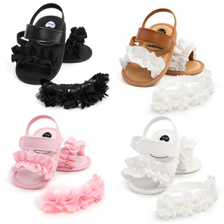 女寶寶夏季時尚涼鞋 防滑嬰幼兒學步鞋+髮帶 兩件套裝【IU貝嬰屋】