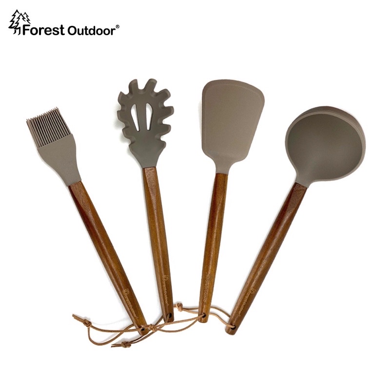 原木矽膠餐具 【露營好康】 食品級矽膠 餐具組 湯勺 鍋鏟 勺子 Forest Outdoor 餐具