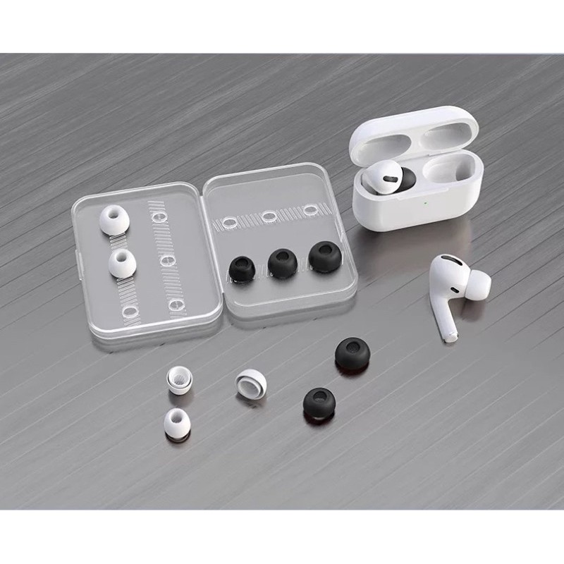 airpods pro記憶海綿耳塞 帶收納盒硅胶耳套 蘋果3代藍牙耳帽 6對ㄧ組（S*2 M*2 L*2)